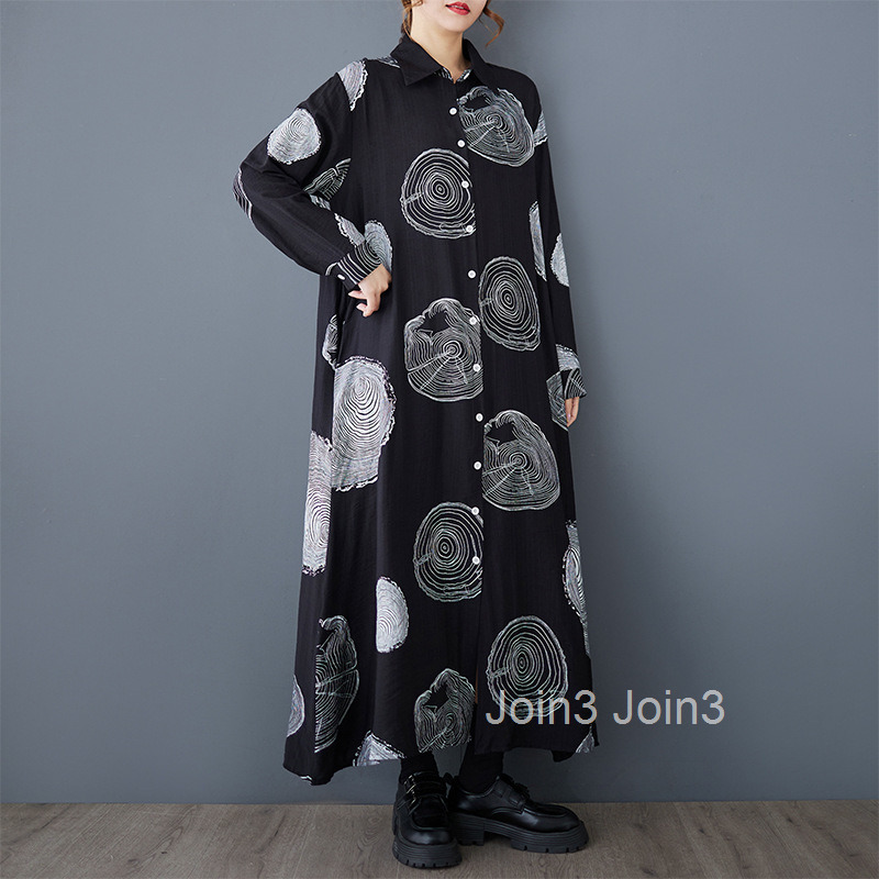 Spring and Autumn New Style Loose Art Fashion Printed Long Sleeve Dress Versatile Casual Shirt Dress