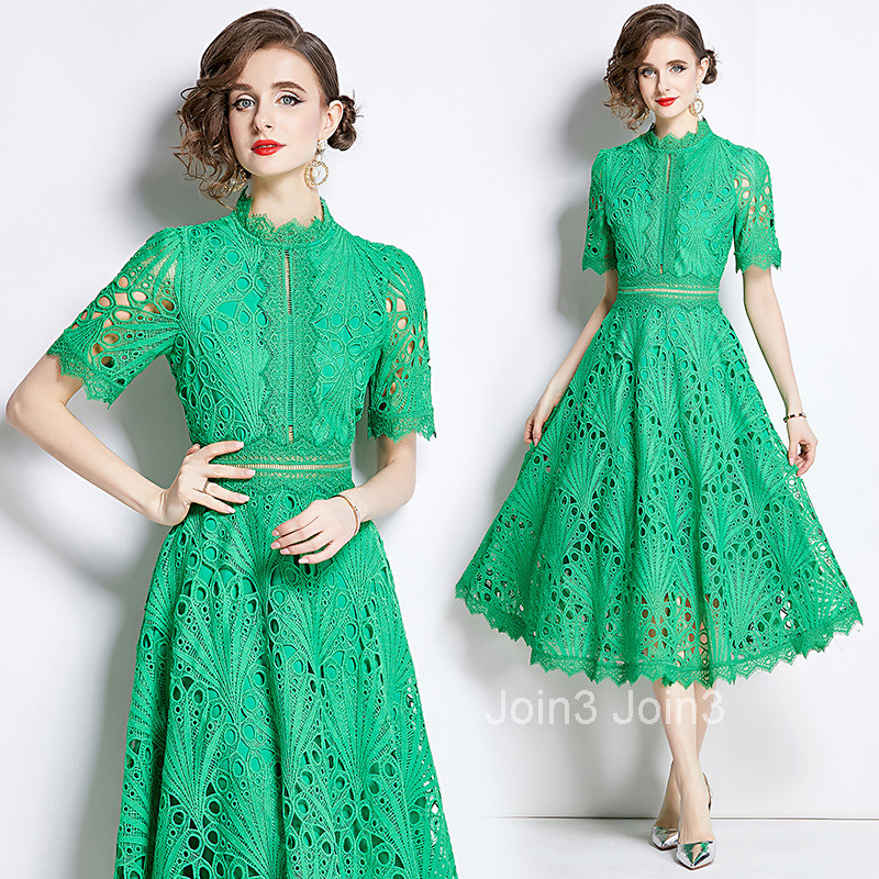 Summer New Womens Clothing Style Fashion Lace Dress Hook Flower Embroidery Large Swing Long Dress