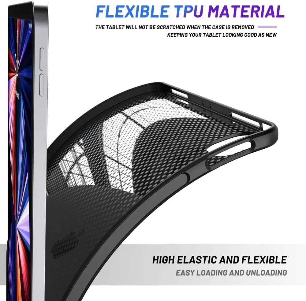 Soft Case For iPad Pro 12.9 inch 2020 2021 2022 A2232 A2461 A2437 Flexible Silicone TPU Black Protective Shell Back Cover M250221
