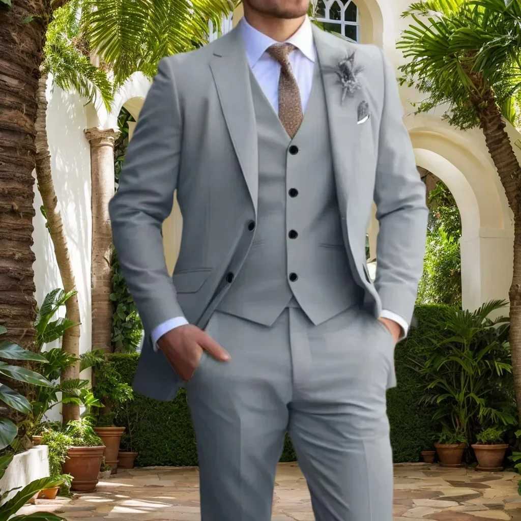 Elegant Suit for Men 3 Piece Blazer Vest and Pant Set Notched Lapel High Quality Tuxedo Mens Suit Wedding Dress Business JacketXJ250222