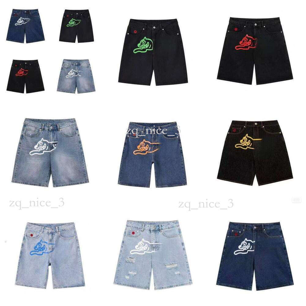 Designer billionaires boys club black jeans for mens Fashion BBC icecream Shorts brand Denim jean man short pant y2k Pants Ink Prints high quality fly