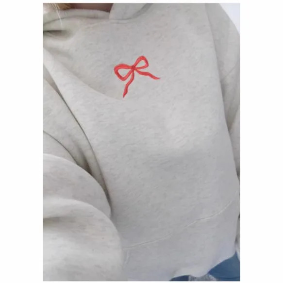 Y2K Harajuku Vintage Streetwear Shell Bow Embroidery Grey Hoodie Jumper Fairy Tale Core Kawaii Women Sweatshirt Fall Top Hoody 250221