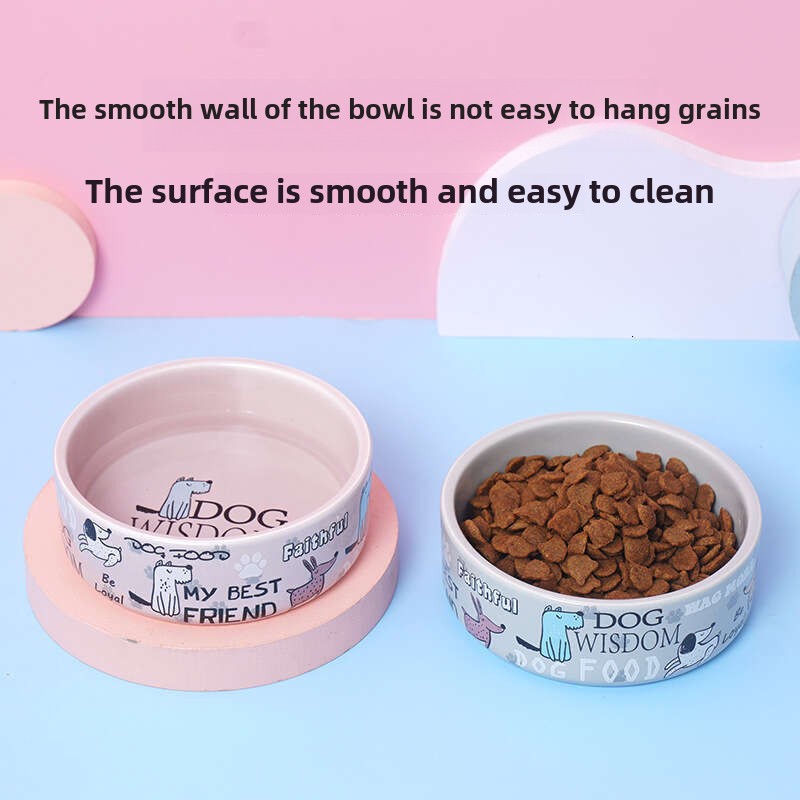 Adorable Cartoon Pattern Ceramic Pet Feeder Set Comfortable Flat Edge Design for Pets' Daily Meals