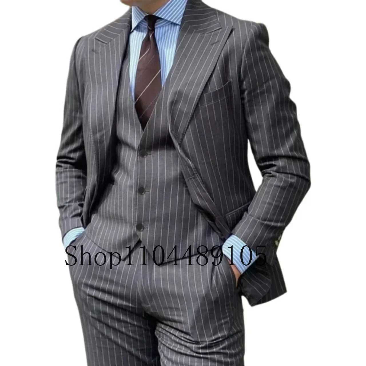 Three-piece Striped Suit High-quality Wedding Art One Breasted Jackets Trousers Vests Suit for Men Suits Mens Suits 3 PieceXJ250222