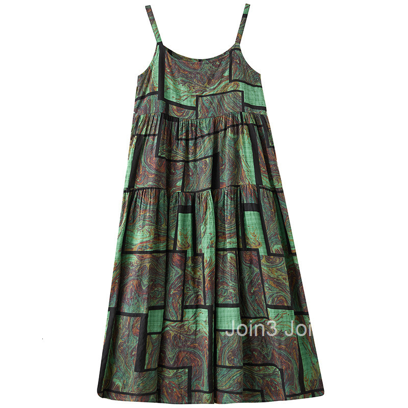 Spring/Summer New Printed Strap Skirt Loose Large Ethnic Style Casual Word Dress