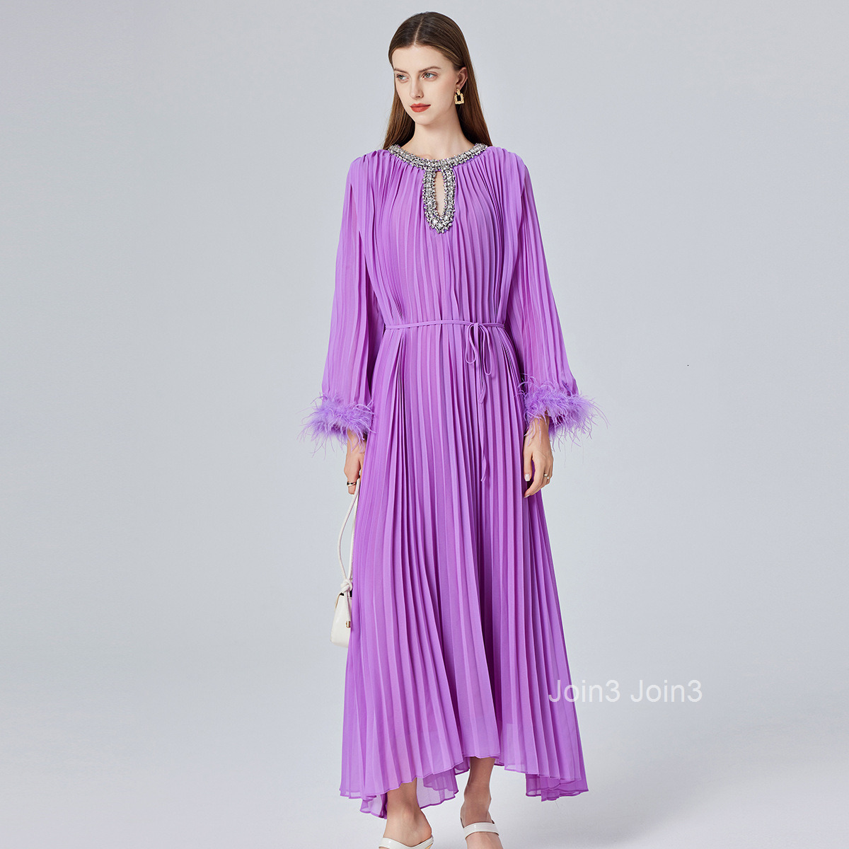 color autumn new womens clothing nail bead ostrich fur 6-meter large swing lace up pleated long skirt dress