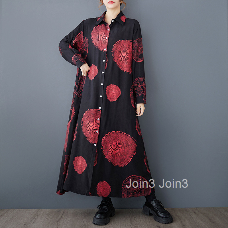 Spring and Autumn New Style Loose Art Fashion Printed Long Sleeve Dress Versatile Casual Shirt Dress