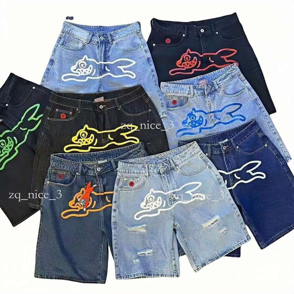 Designer billionaires boys club black jeans for mens Fashion BBC icecream Shorts brand Denim jean man short pant y2k Pants Ink Prints high quality fly