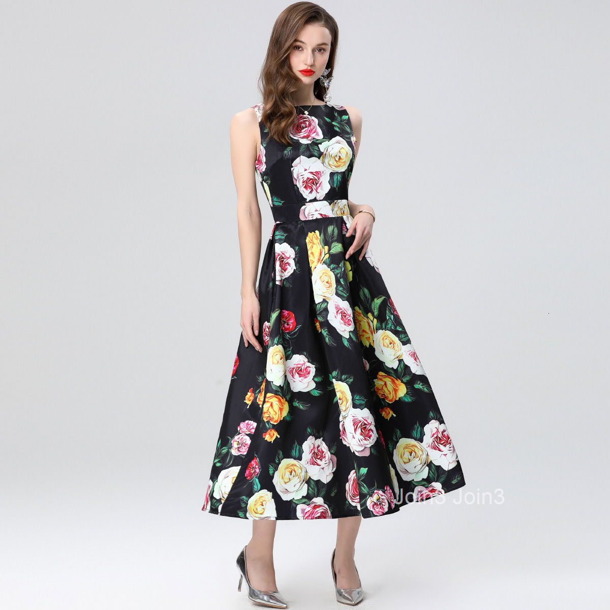 Summer New Womens Clothing Style Fashionable Printed Sleeveless High Waist Dress Long Skirt A-line Skirt
