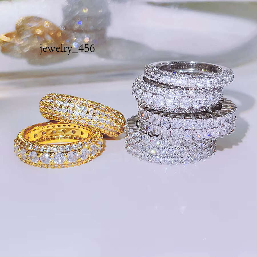 FOXI Tennis Double Row Princess Square Sterg Sier Moissanite Dia Eternity Band Ring