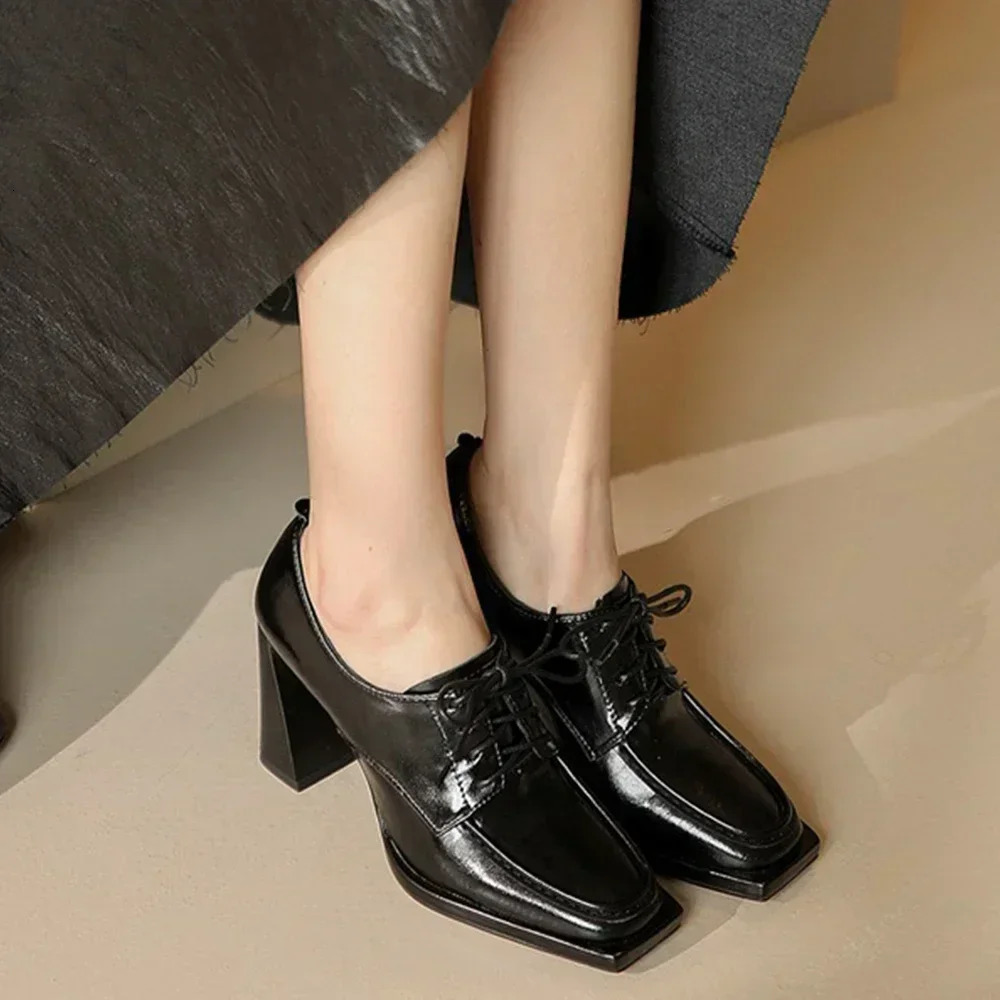 2023 Autumn Thick High Heels Shoes Square Pumps Party Dress Elegant Handmade Footwear Mary Jane Shoes Heels Women 250218