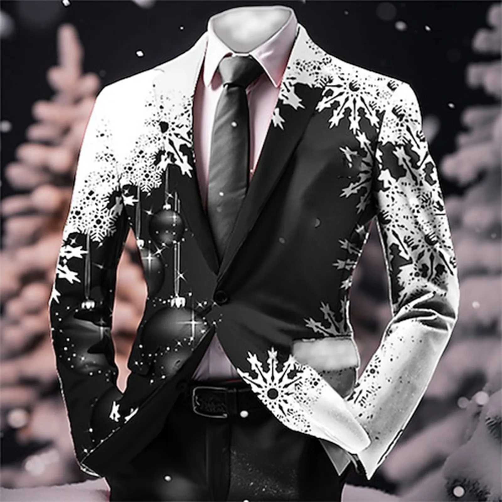 Snowflake print mens Christmas jacket single chest business casual slim fit set jacket outdoor party Christmas set menXJ250222