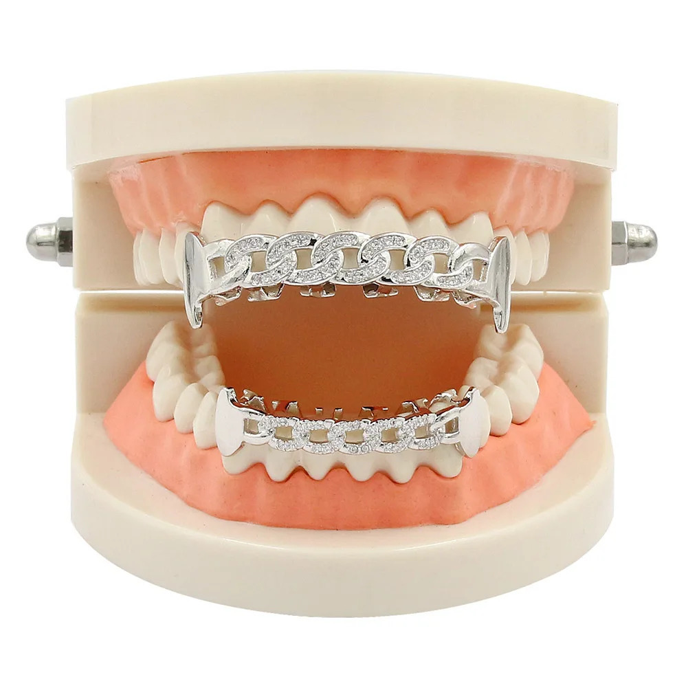 Hip Hop CZ Hollow out Teeth Caps Cubic Zircon Iced Out Micro Pave Top Bottom Charm For Men Women Jewelry Gift 250220