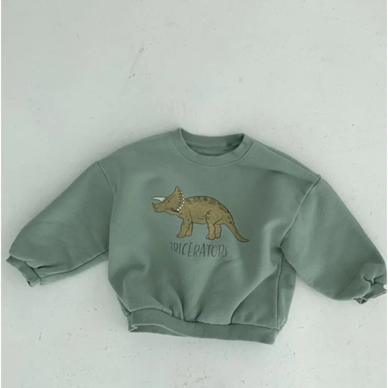 Autumn Kids Baby Boys Girls Hoodies Cool Dinosaur Plus Fleece Children Pullover Comfortable Sweatshirt 250221