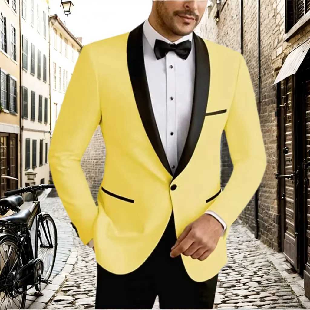 High Quality Mens Suit Slim 2 Piece Blazer and Pant Suit Set Shawl Lapel Formal Wedding Dresses Business Tuxedo Suits for MenXJ250222