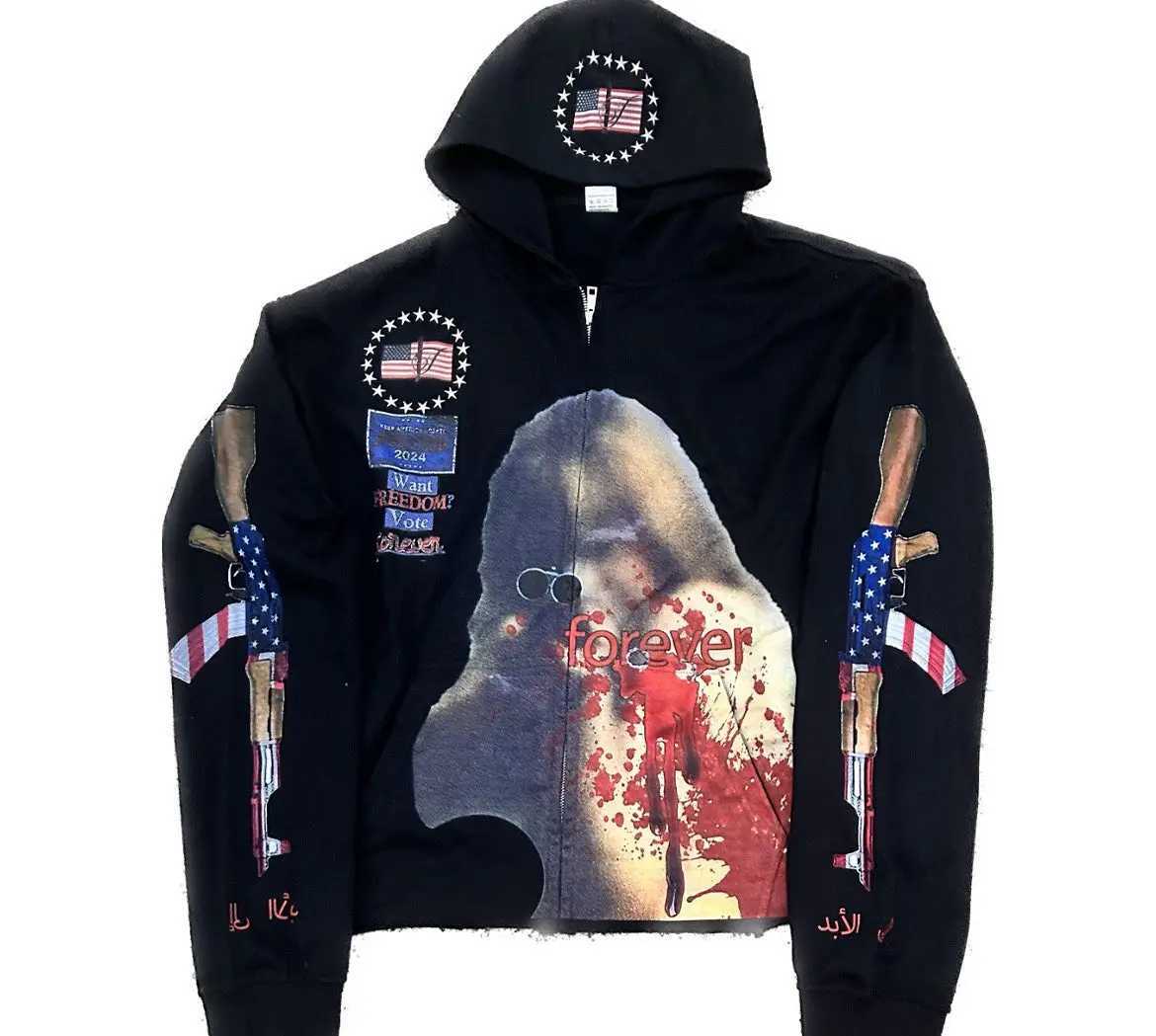 Y2k American Retro Letter Zip Up Hoodie Men Hoodie Street Hip Hop Casual Sweatshirts Punk Jacket Women Men Clothing W250222