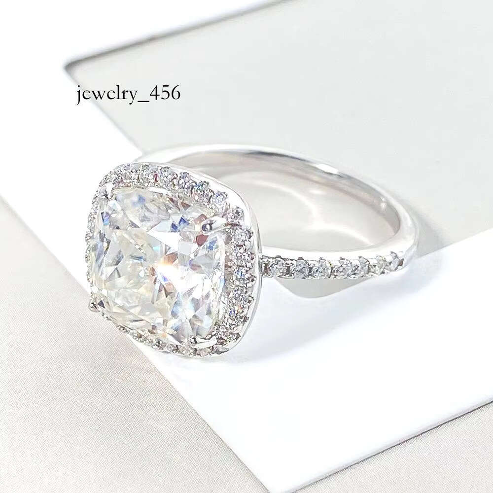 FOXI VVS 3.5 Ct Cushion Cut White Simulated Moissanite Dia Engagement Rhodium Plating Halo Ring Finish Gift for Women