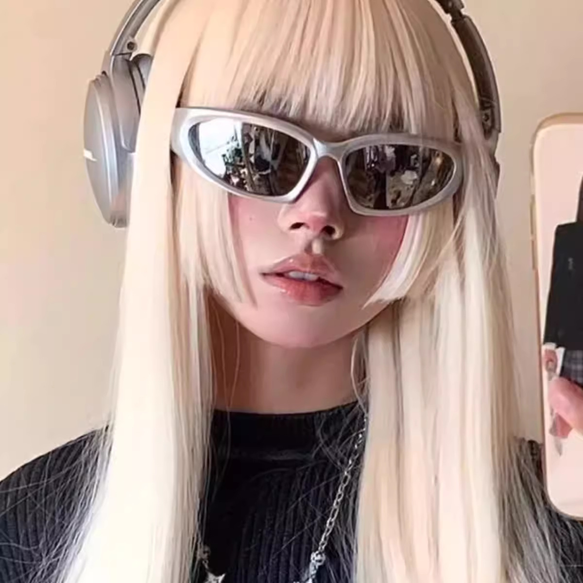 2025 new Y2k sunglasses for men and women, cyberpunk glasses, technological and high-end sunglasses, silver riding goggles