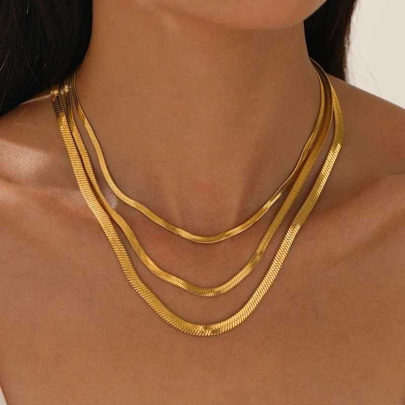 925 sterling silver Gold Snake Chain Necklace for Women Men Herringbone Choker Neck Chains 2024 Trend Jewelry Gift Hot W250221