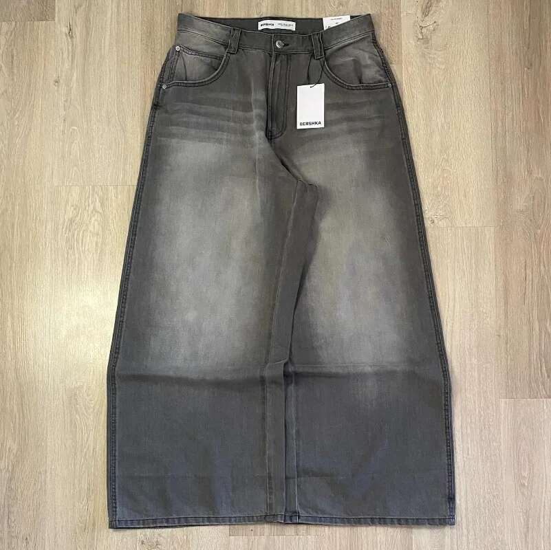 Streetwear New Haruku Solid Color Washed Baggy Jeans Men Y2K Fashion Retro Punk Casual Joker Gothic High Waist Wide Leg Pants