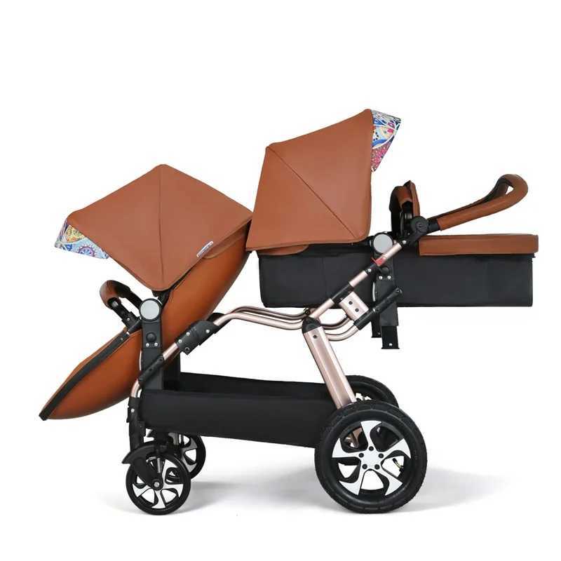 2025 New Twin Baby Strollers Eggshell Double Baby Strollers Luxury Leather Baby Carriage Portable Folding Double Newborn Pram XJ250623