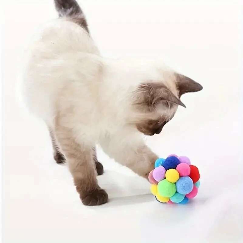 3PCS Toys Plush Toy Pet Elastic Bell Self Hi Playing Cat Colorful Woolen Ball