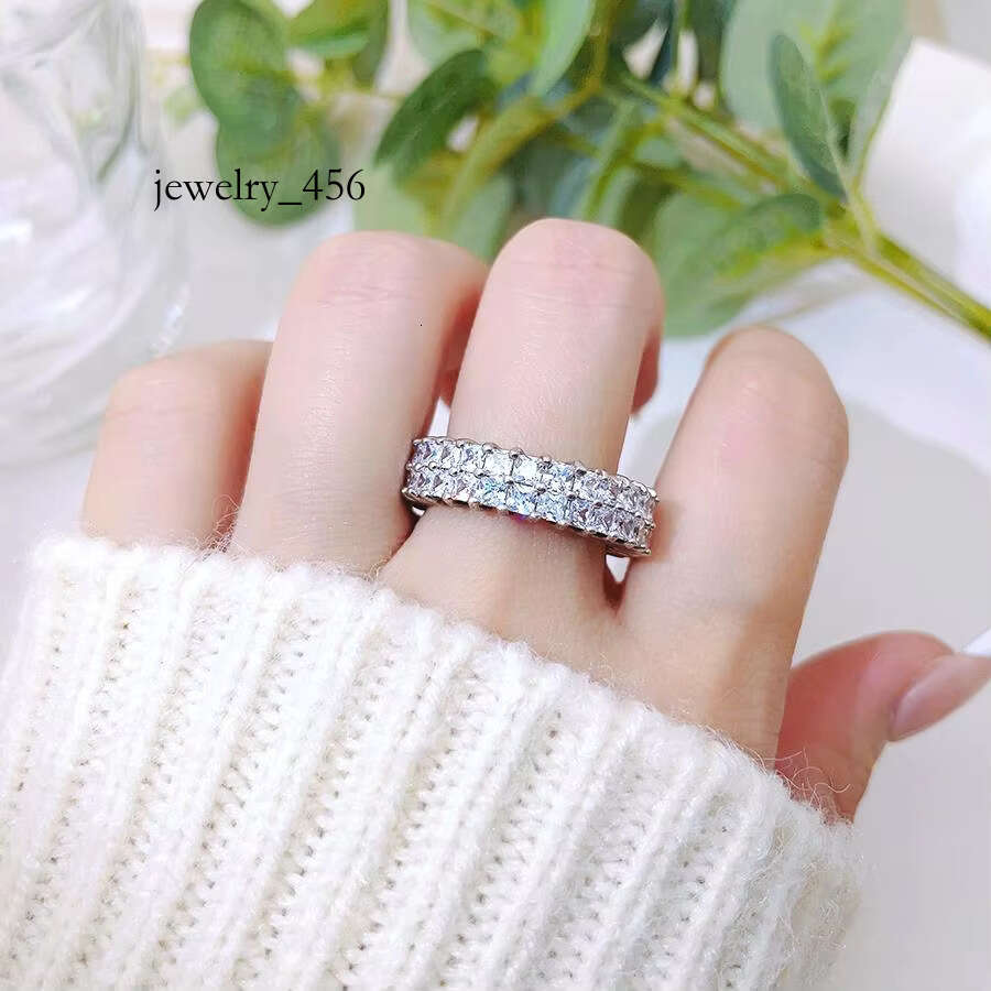 FOXI Tennis Double Row Princess Square Sterg Sier Moissanite Dia Eternity Band Ring