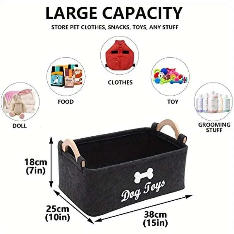 1pc Felt Dog Toy Box, Storage Basket Chest Organizer For Organizing Pet Toys, Blankets, Leashes And Food