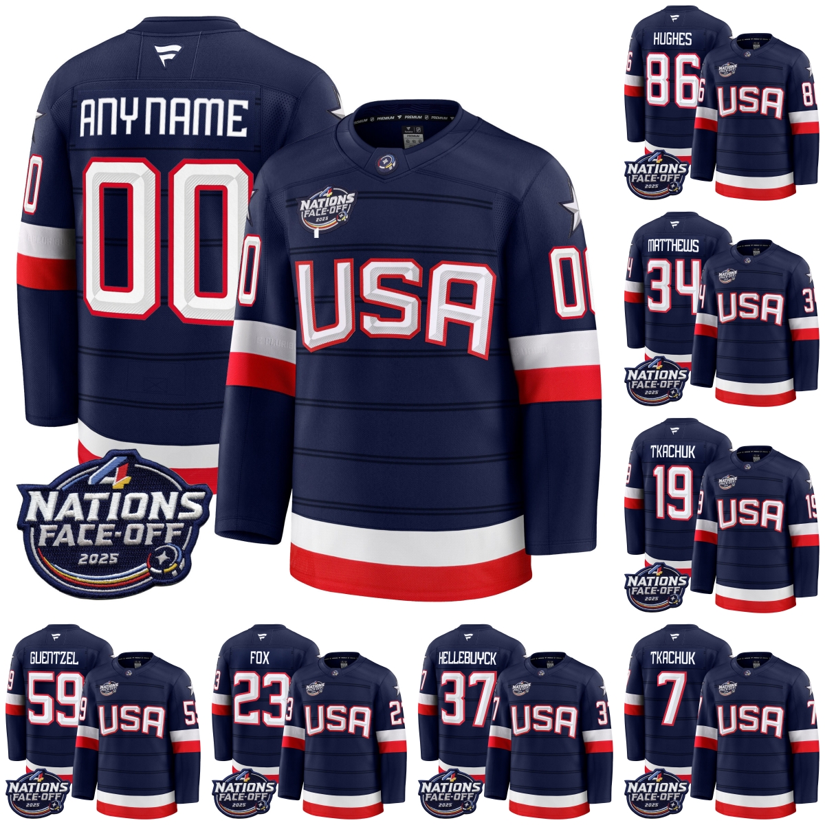 2025 TEAM USA Hockey Jerseys 29 Brock Nelson 19 Matthew Tkachuk 7 Brady Tkachuk 16 Vincent Trocheck 14 Brock Faber 23 Adam Fox 15 Noah Hanifin 85 Jake Sanderson