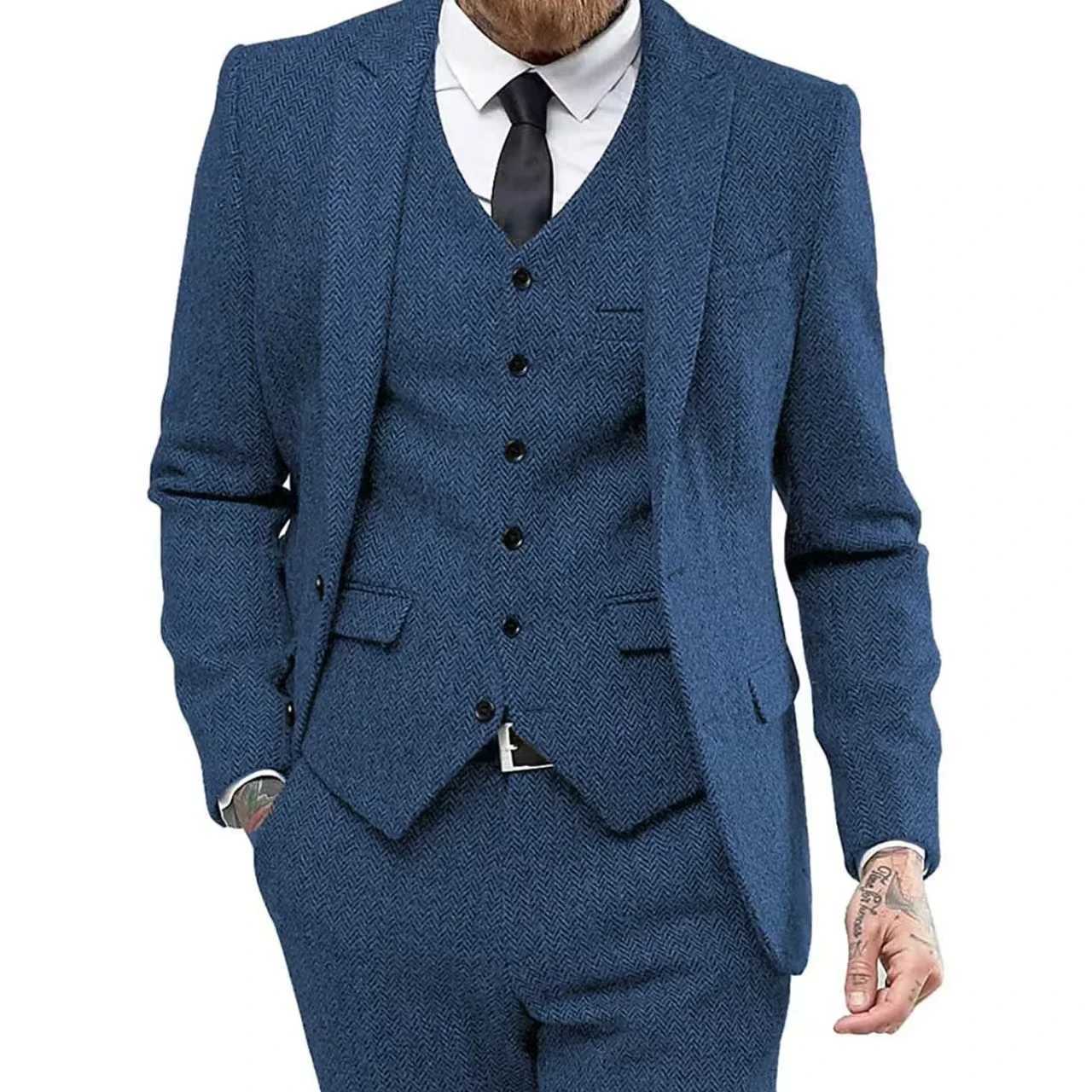 Retro herringbone suit mens fashionable retro tailcoat suit set 3-piece jacket vest and pants set for wedding business night partiesXJ250222