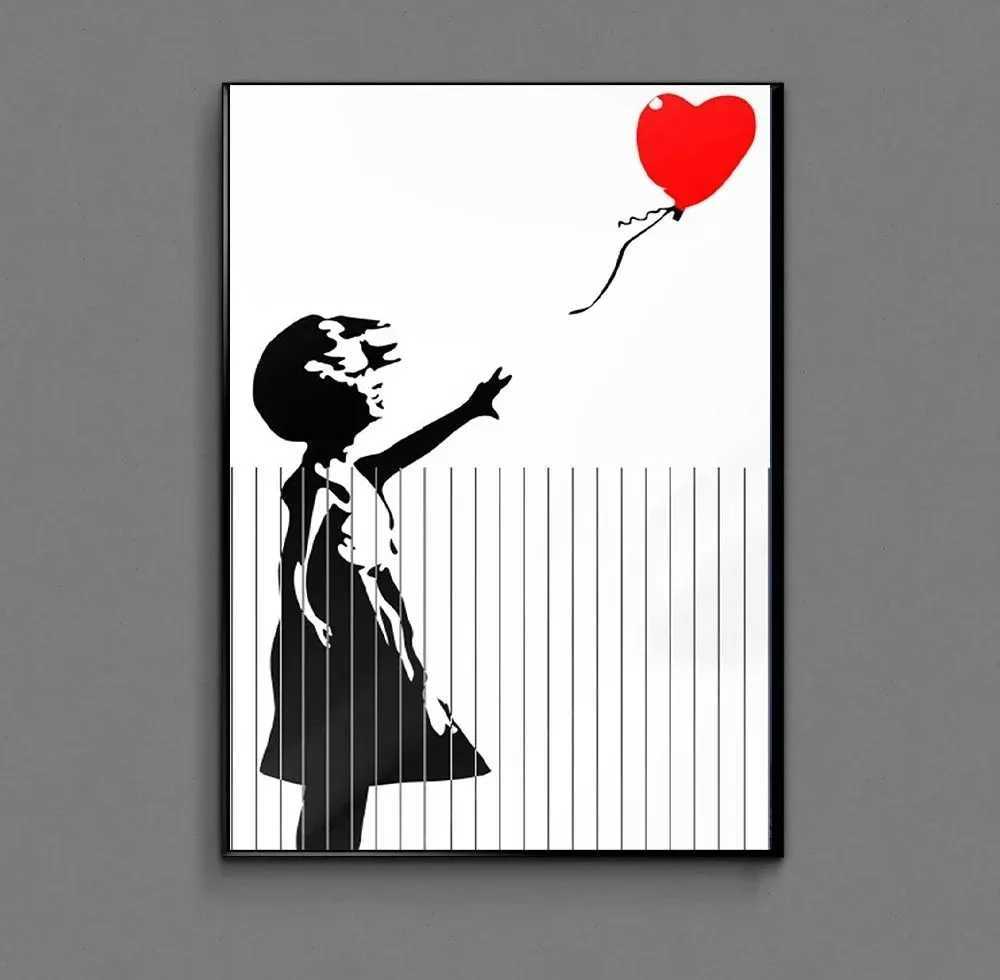 Banksy Graffiti Artwork Painting Girl with Red Balloon Poster Black White Poster Canvas Painting Abstract Wall He Decor Street Y250218