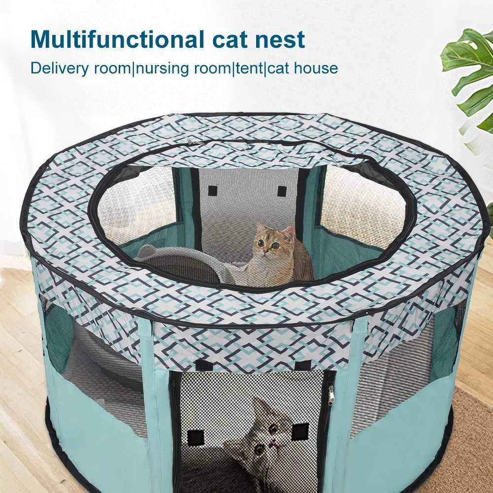 Dog Crates Kennels Indoor Pet Delivery Room Large Play Pen Folding Pet Tent Dog Cats House Octagonal Cage Tent Playpen Kennel Easy Operation Fence H25