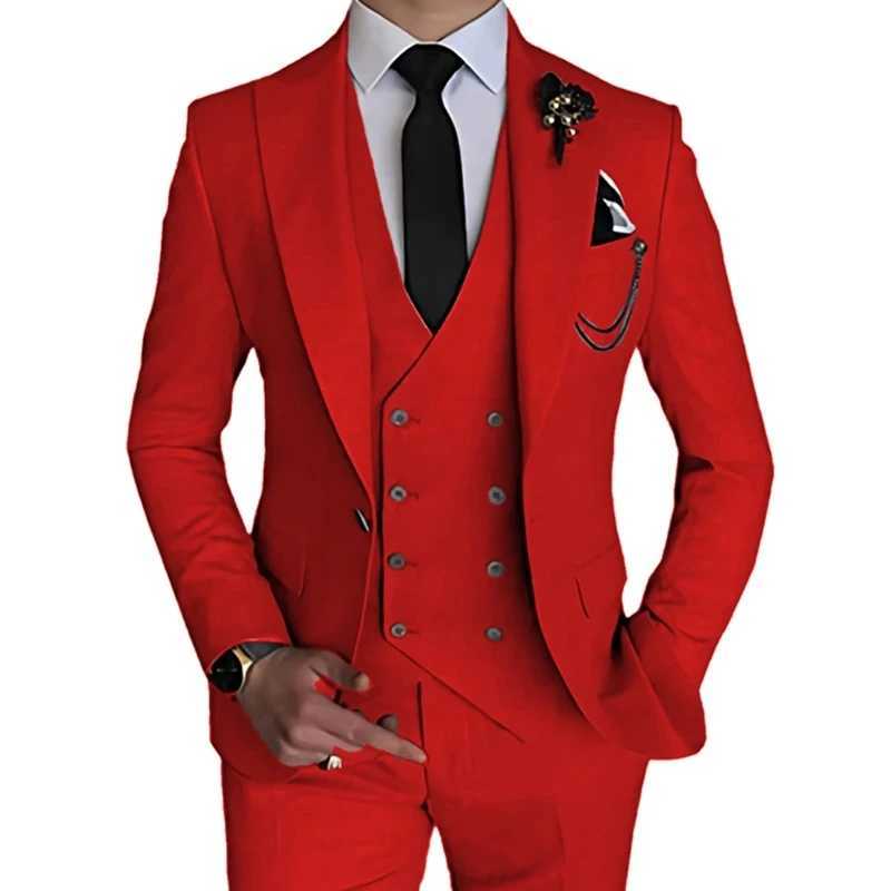 Fashion New Men Boutique Business Solid Color Wedding Suit Coat Pants Vest 3Pcs Set Dress Blazers Jacket Trousers Mens clothingXJ250222