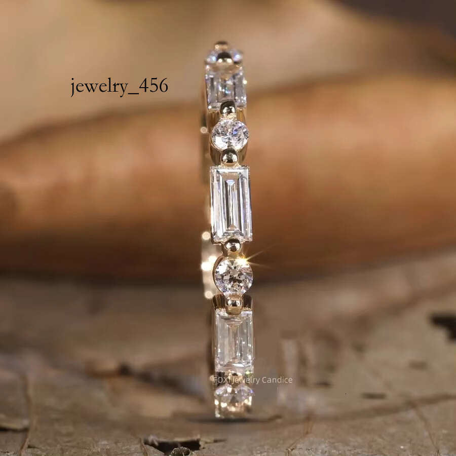 FOXI VVS Moissanite Fashion Recycled Sterg Sier Gold Plated Vermeil baguette Round Bezel Eternity Ring