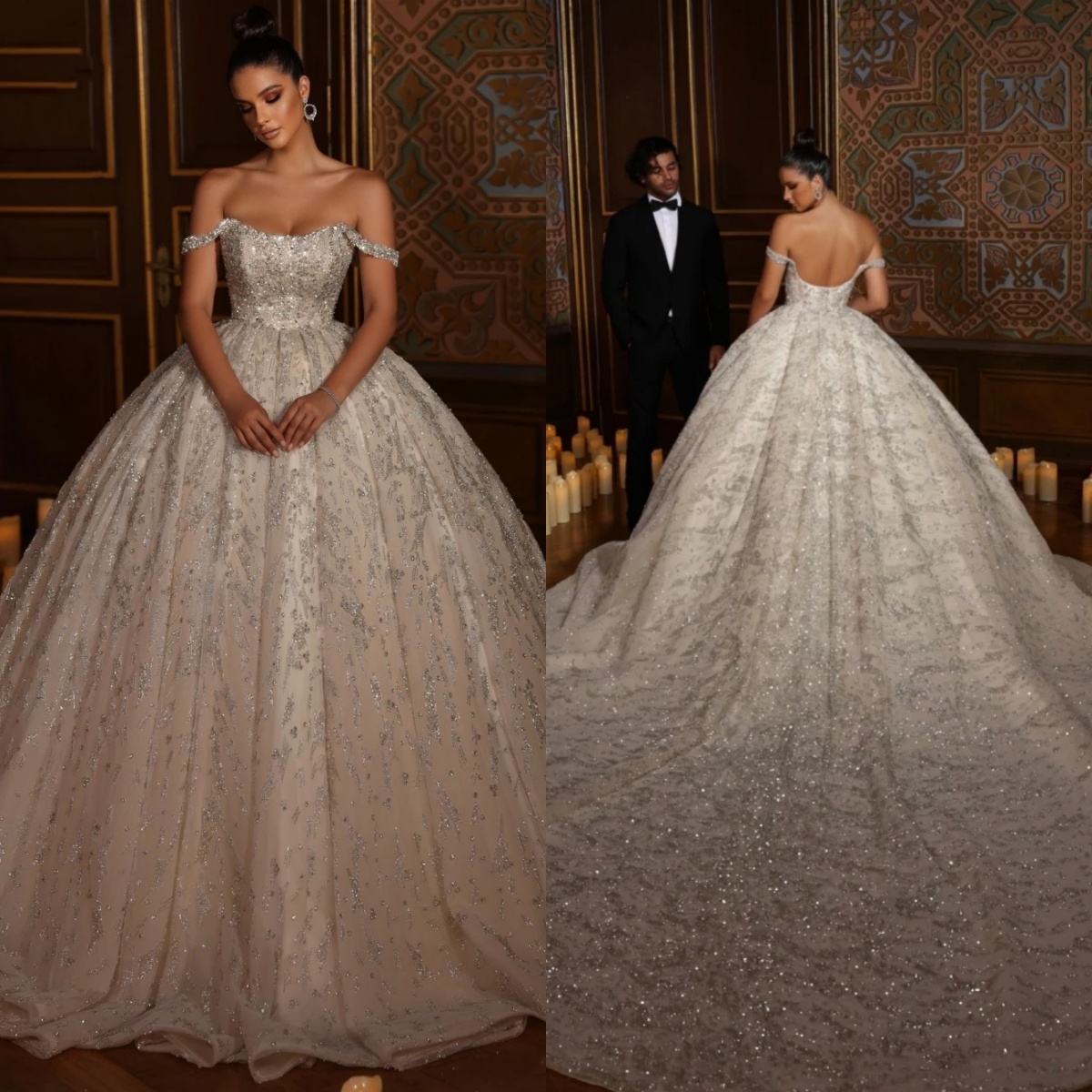 Exquisite Ball Gown Wedding Dress For Women Off Shoulder Sleeveless Bridal Gowns Sequins Lace Sweep Train Dresses Custom Made vestidos de novia