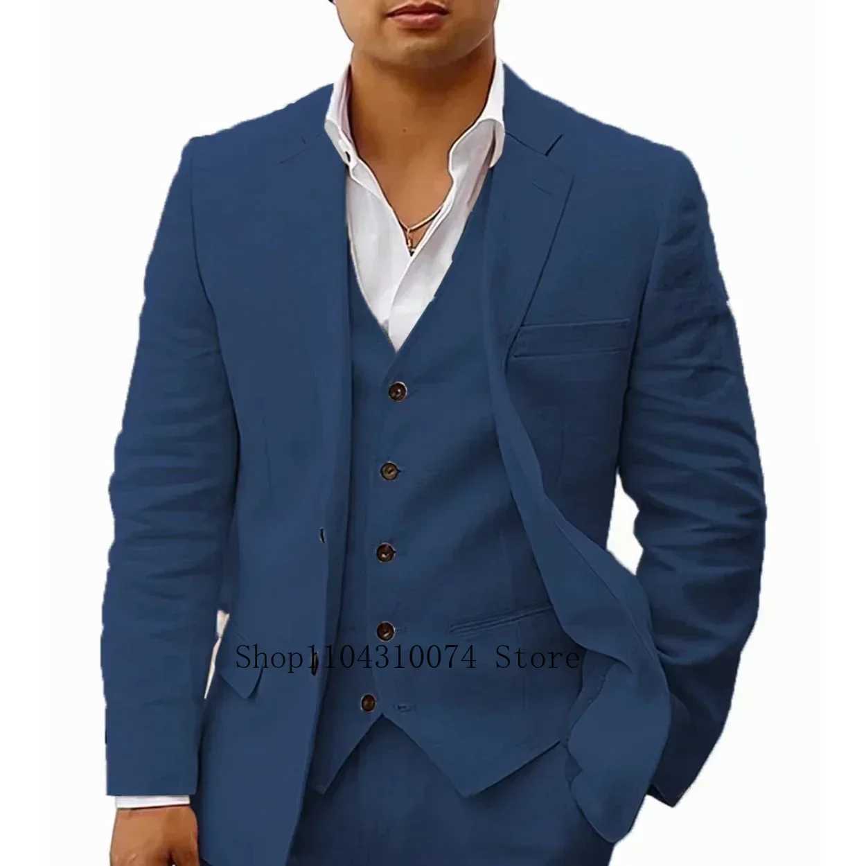 Solid color formal business set with retro notch lapel and single chest summer beach party linen setXJ250222