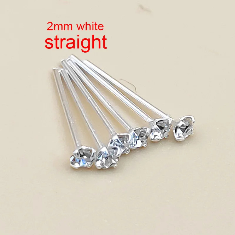 925 Sterling Silver 2mm Clear Crystal nose Stud Nose Piercing Pin body jewelry 20pcs/pack 250221