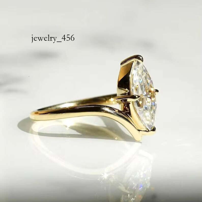 FOXI Marquise Dia Engagement Solitaire for Women Sterg Sier Gold Plated Moissanite Ring