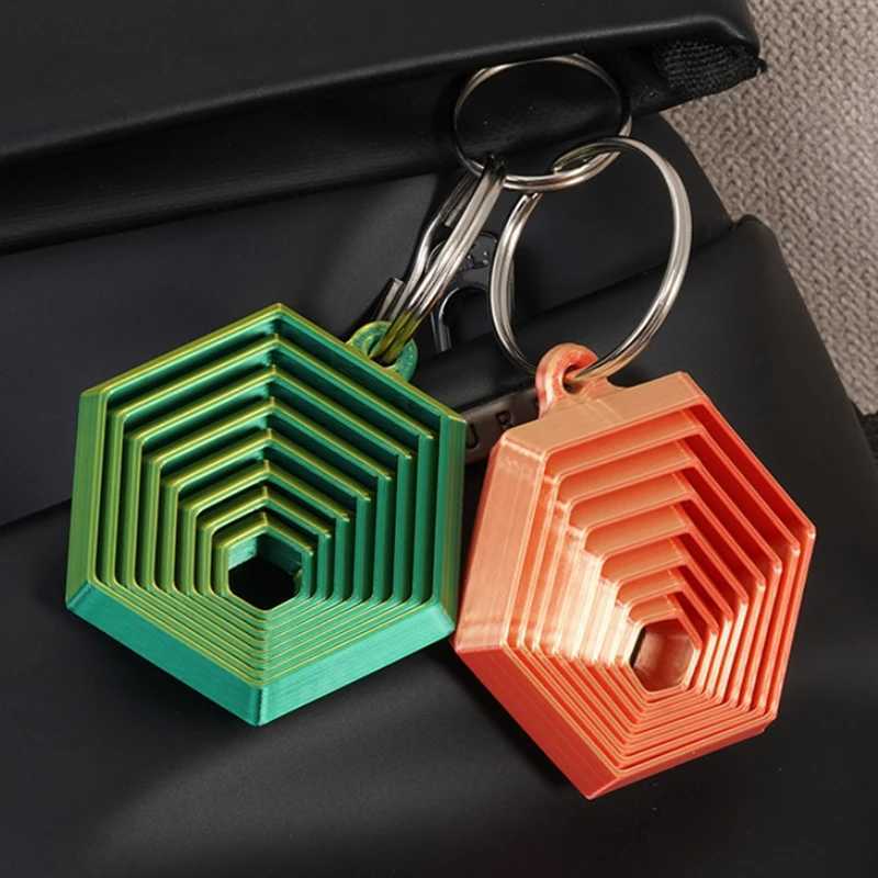 Novel Creative 3D Printing Hexagonal Stress Keychain Funny Gadgets Sensory Toys Childrens Toy Birthday Gift Free shipping