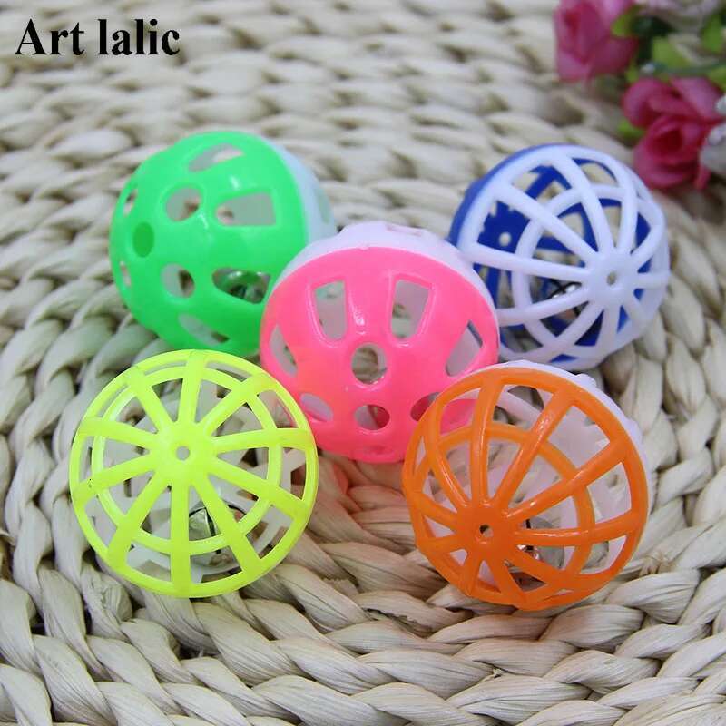 10pcs/set Plastic Sound Toy Hollow Out Round Pet Colorful Playing Ball Toys With Small Bell Cat Products