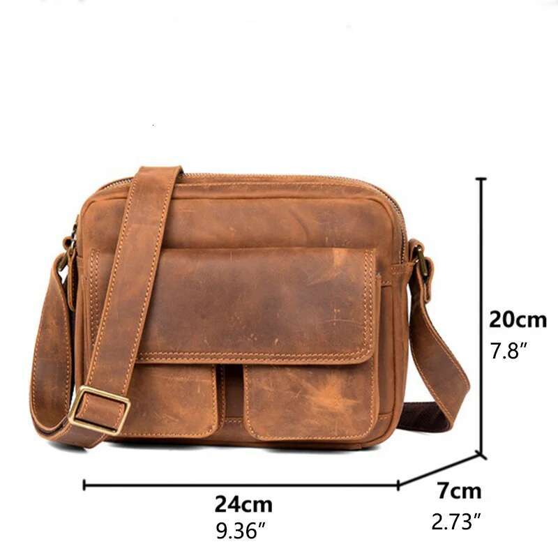 JLFGPJ Handmade Crazy Horse Leather Crossbody Small Backpack Men's Head Layer Cowhide Vintage Leisure Shoulder Messenger Bag