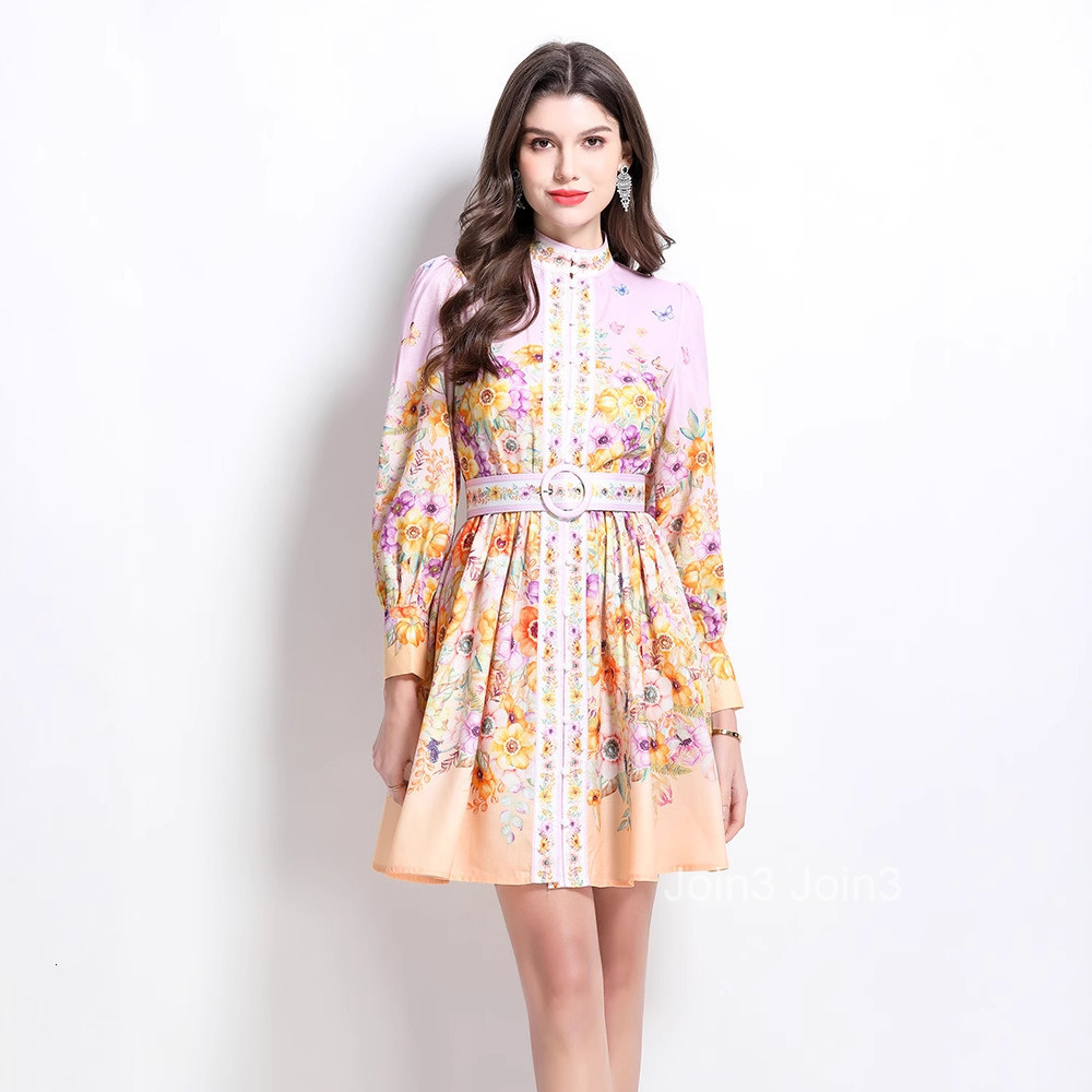 Spring/summer New Womens Vacation Painted Oil Painting Style Printed Long Sleeve Slimming Short Skirt Dress