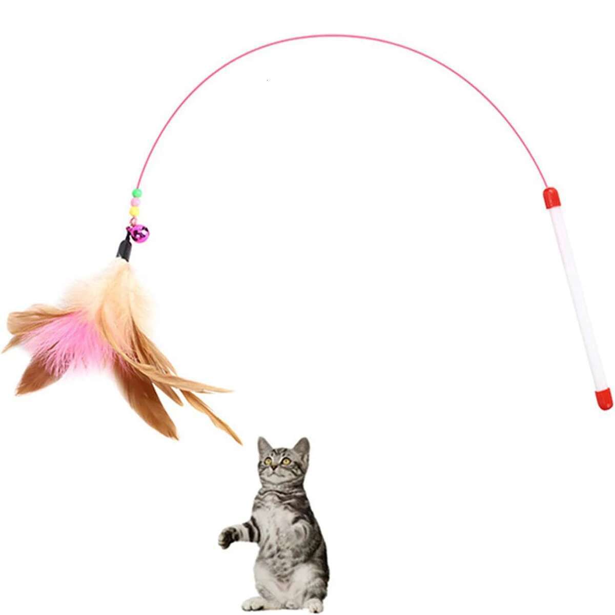 1pc Pet Teaser Toy Feather Interactive Cat Stick Training,Kitten Wand Toys with Beads Bells