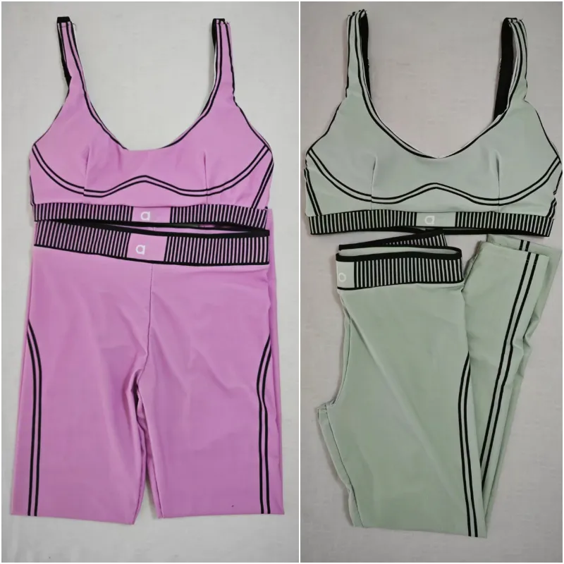 A45 Womens Yoga Outfit Suits Vest Sleeveless Tops Pants Trousers Close-Fitting Sport Gym Running Long Pant Elastic High Waist Sportwear