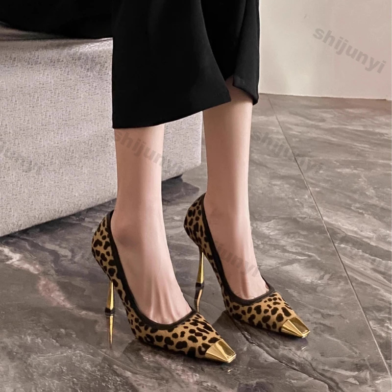 Sexy Leopard Print High Heels Pumps for Women 2025 Spring Slip on Thin Heeled Party Shoes Ladies Pu Leather Pointed Single Shoes 250221