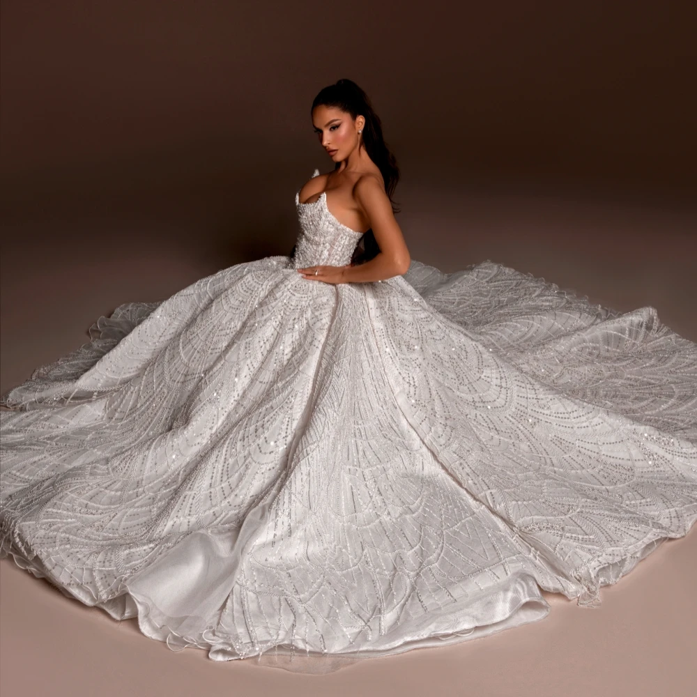 Gorgeous Ball Gown Wedding Dress For Women Sweetheart Neck Sleeveless Bridal Gowns Lace Sequins Backless Sweep Train Dresses Custom Made vestidos de n