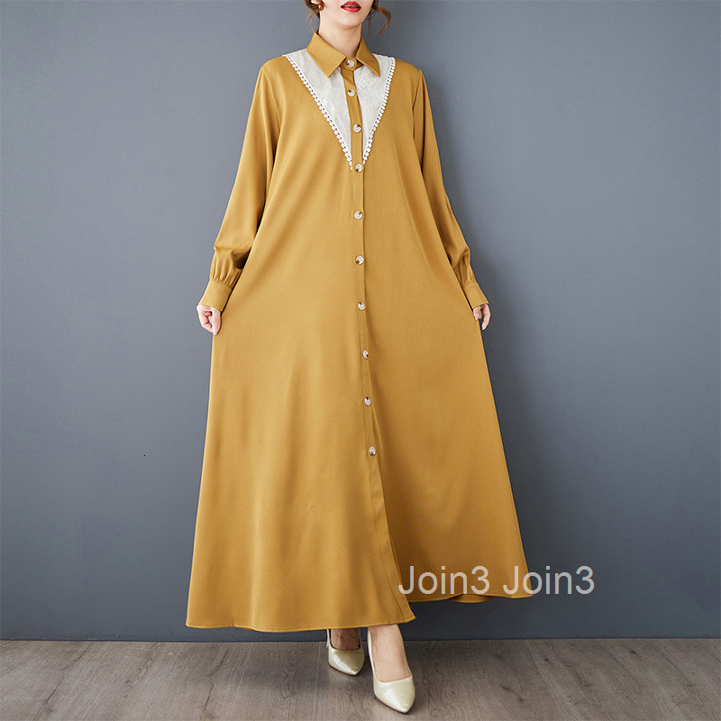 Spring and Autumn New Loose Artistic Fashion Mesh Embroidery Color Contrast Splicing Medium length Shirt Dress