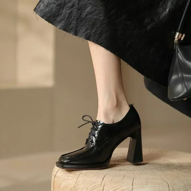 2023 Autumn Thick High Heels Shoes Square Pumps Party Dress Elegant Handmade Footwear Mary Jane Shoes Heels Women 250218