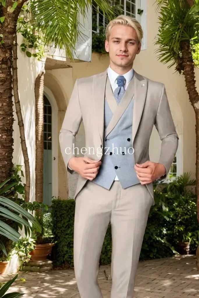 Casual Slim Fit Mens Suits 3 Pieces Blazer Vest and Pants Set Peak Lapel Tuxedo Suits for Men Wedding Dresses BusinessXJ250222