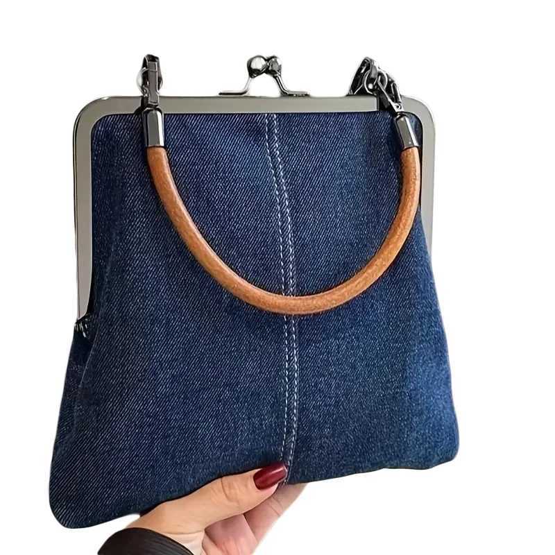 2025S Designer Women Denim Handbag with Kiss Lock Clasp Vintage Coin Crossbody Purses Bag for Lady Outdoor Portable Wedding BagsC250222 Shoulder cross